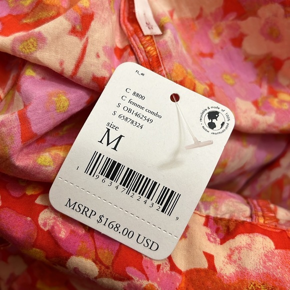 NWT Free People Amy Red Pink Floral Puff Sleeve Open Back Romper Jumpsuit - Picture 12 of 15